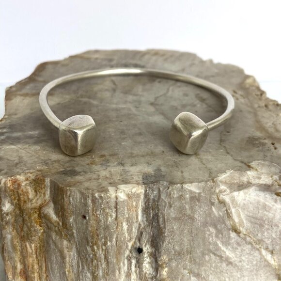 Sterling Silver 925 Modernist Style Square Capped Charm Cuff Bracelet Size 7" - Picture 6 of 16
